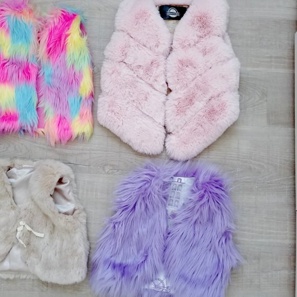 Bundle Lot of Toddler Size Faux Fuzzy Fur Vests - Picture 3 of 4